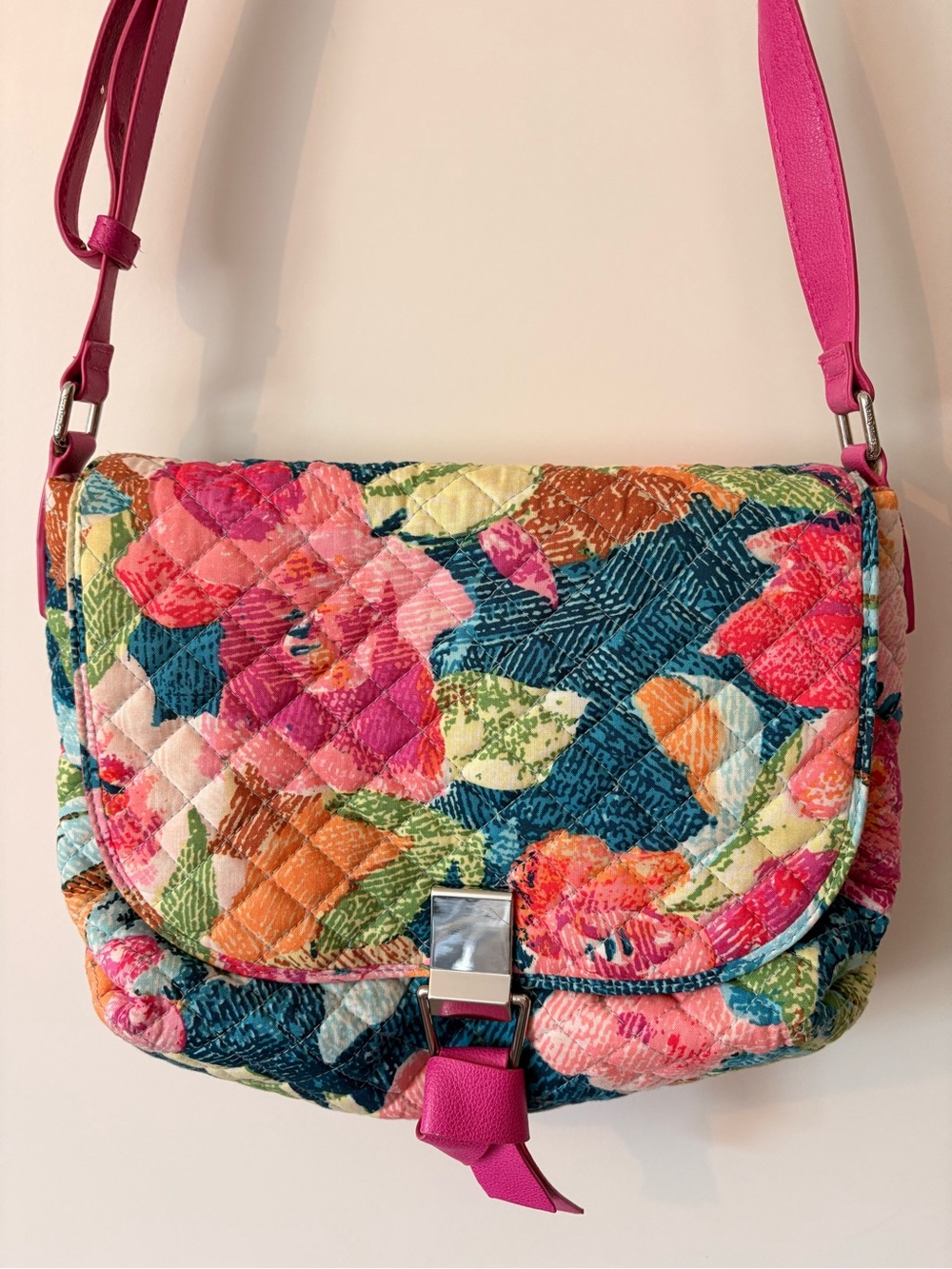 Vera Bradley Quilted Floral Crossbody in Pink and Blue